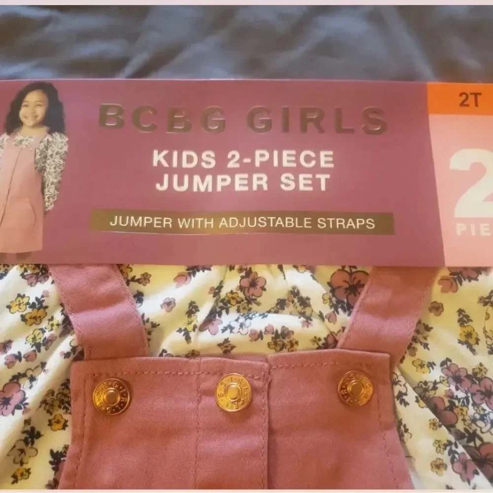 #5 BCBG Girls Kids' 2-piece Pink Romper Skirt Set with Floral Long sleeve Shirt